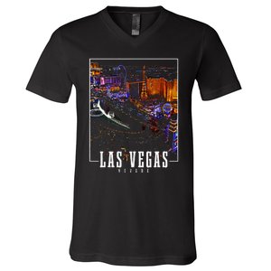 Las Vegas At Night Nevada Skyline Souvenir Las Vegas V-Neck T-Shirt