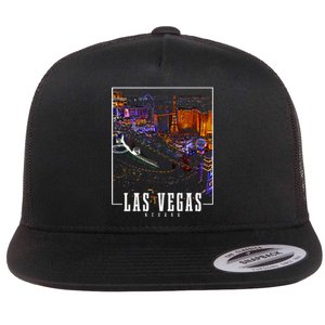 Las Vegas At Night Nevada Skyline Souvenir Las Vegas Flat Bill Trucker Hat