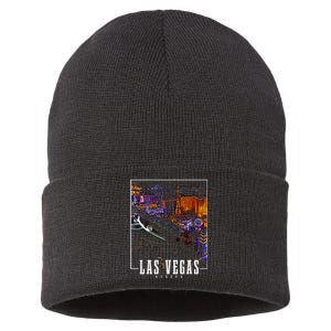 Las Vegas At Night Nevada Skyline Souvenir Las Vegas Sustainable Knit Beanie