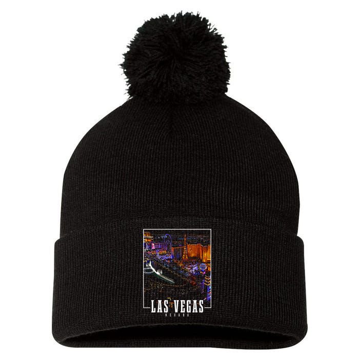 Las Vegas At Night Nevada Skyline Souvenir Las Vegas Pom Pom 12in Knit Beanie