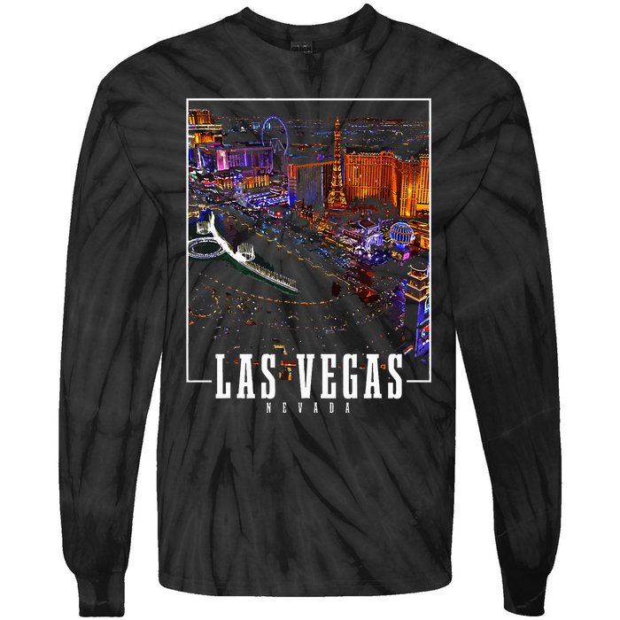 Las Vegas At Night Nevada Skyline Souvenir Las Vegas Tie-Dye Long Sleeve Shirt