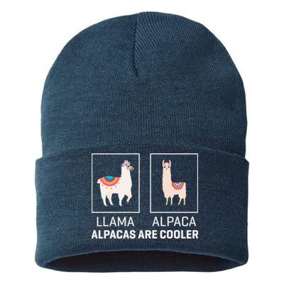 Llama Vs Alpaca, Alpacas Are Cooler - Funny Alpaca Lover Sustainable Knit Beanie
