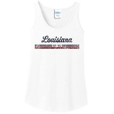 Louisiana Vintage American Flag Retro Design Ladies Essential Tank