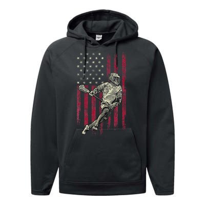 Lacrosse Vintage American Flag Performance Fleece Hoodie