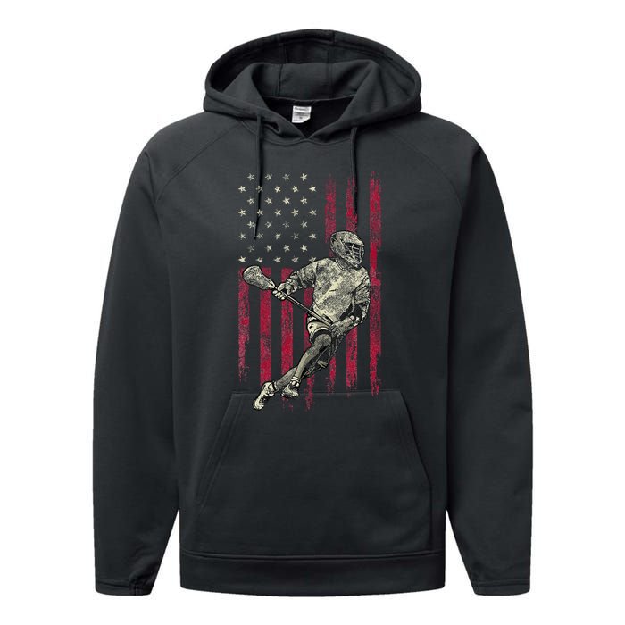 Lacrosse Vintage American Flag Performance Fleece Hoodie