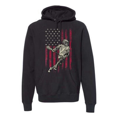 Lacrosse Vintage American Flag Premium Hoodie