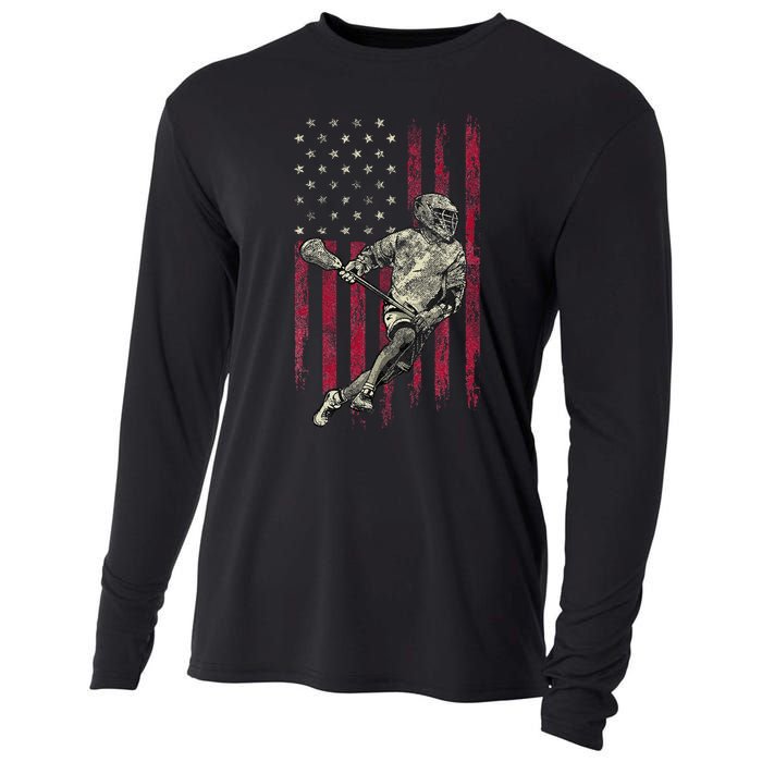 Lacrosse Vintage American Flag Cooling Performance Long Sleeve Crew