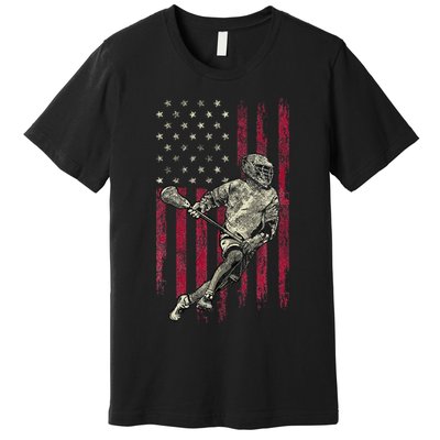 Lacrosse Vintage American Flag Premium T-Shirt