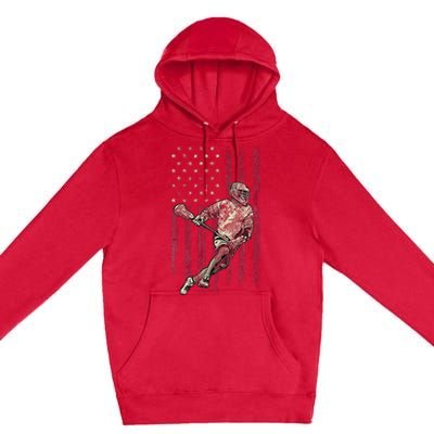 Lacrosse Vintage American Flag Premium Pullover Hoodie