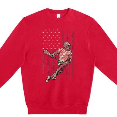 Lacrosse Vintage American Flag Premium Crewneck Sweatshirt