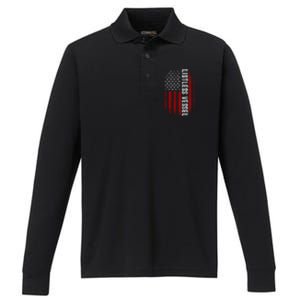 Listless Vessel And Proud Of It 2024 USA Flag Pro Trump Performance Long Sleeve Polo