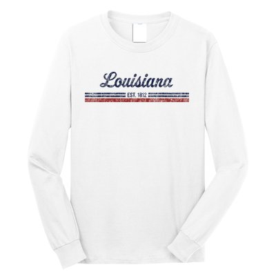 Louisiana Vintage American Flag Retro Design Long Sleeve Shirt