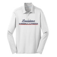 Louisiana Vintage American Flag Retro Design Silk Touch Performance Long Sleeve Polo