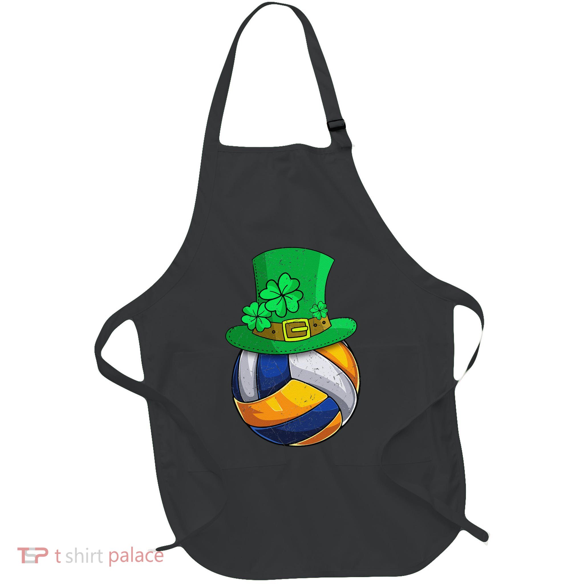 Leprechaun Volleyball Ball Net Shamrocks Saint PatrickS Day Full-Length Apron With Pockets