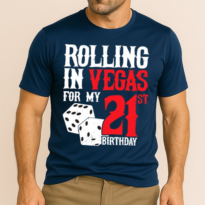 Las Vegas Birthday Party - Rolling in Vegas - 21st Birthday Cooling Performance Crew T-Shirt