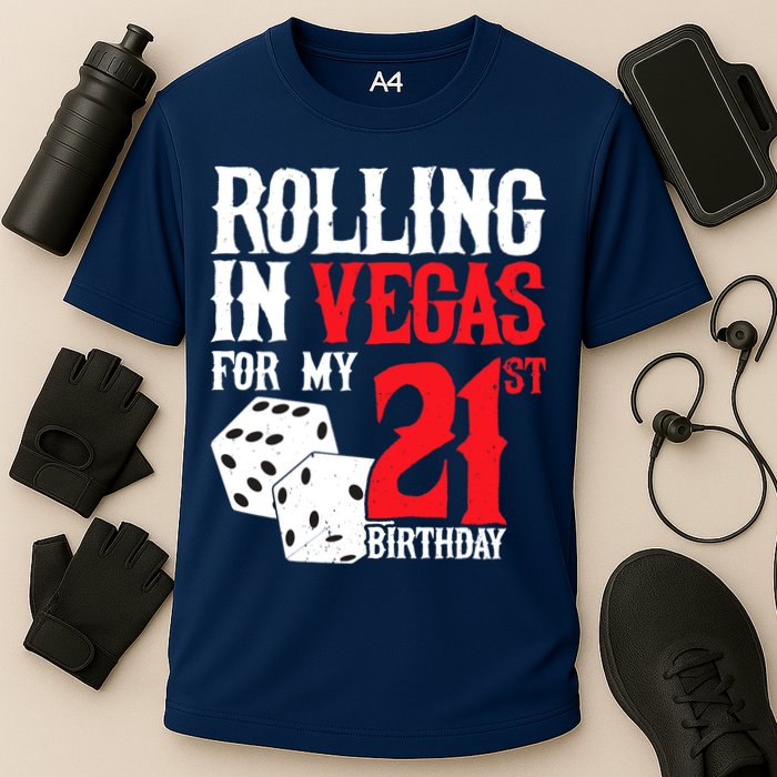 Las Vegas Birthday Party - Rolling in Vegas - 21st Birthday Cooling Performance Crew T-Shirt