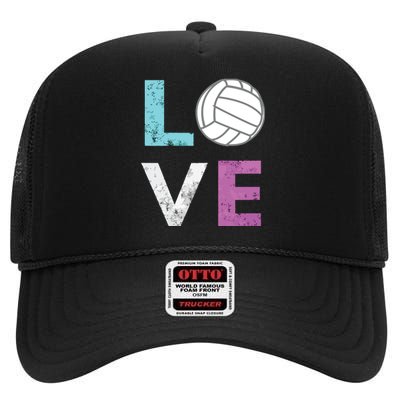 Love Volleyball Best Fun Birthday Gift High Crown Mesh Back Trucker Hat