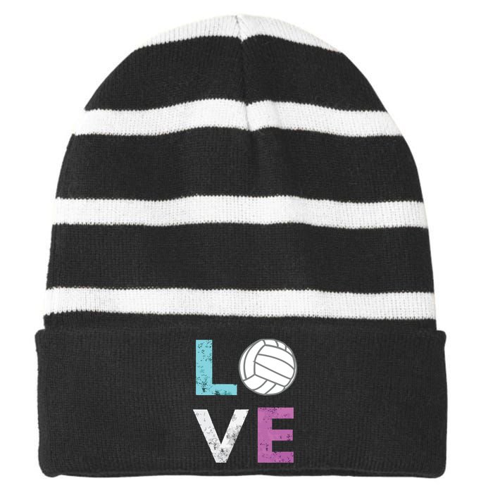 Love Volleyball Best Fun Birthday Gift Striped Beanie with Solid Band