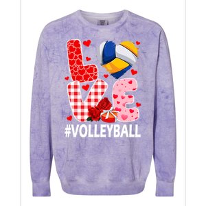 Love Volleyball Ball Heart Shape Red Plaid ValentineS Day Colorblast Crewneck Sweatshirt