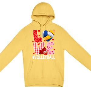 Love Volleyball Ball Heart Shape Red Plaid ValentineS Day Premium Pullover Hoodie