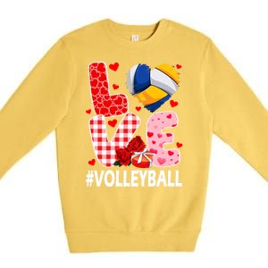 Love Volleyball Ball Heart Shape Red Plaid ValentineS Day Premium Crewneck Sweatshirt