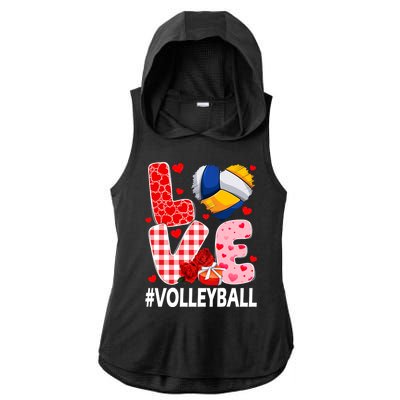 Love Volleyball Ball Heart Shape Red Plaid ValentineS Day Ladies PosiCharge Tri-Blend Wicking Draft Hoodie Tank