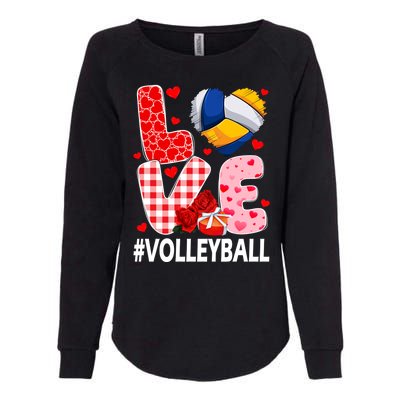 Love Volleyball Ball Heart Shape Red Plaid ValentineS Day Womens California Wash Sweatshirt