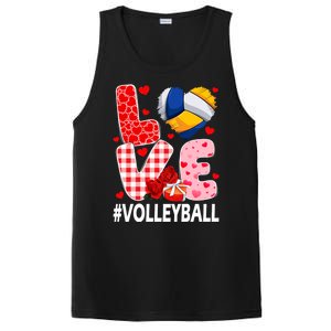 Love Volleyball Ball Heart Shape Red Plaid ValentineS Day PosiCharge Competitor Tank