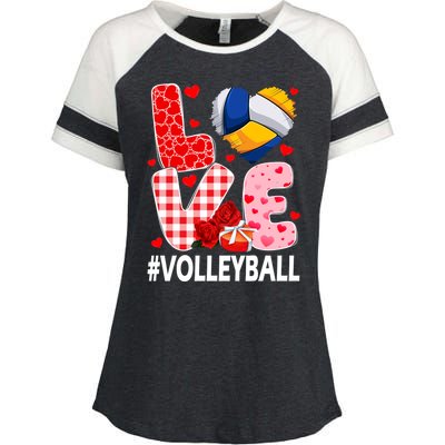 Love Volleyball Ball Heart Shape Red Plaid ValentineS Day Enza Ladies Jersey Colorblock Tee