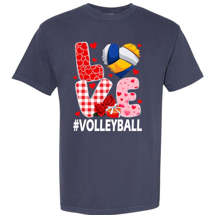 Love Volleyball Ball Heart Shape Red Plaid ValentineS Day Garment-Dyed Heavyweight T-Shirt