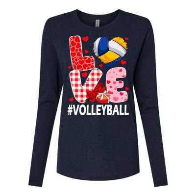 Love Volleyball Ball Heart Shape Red Plaid ValentineS Day Womens Cotton Relaxed Long Sleeve T-Shirt