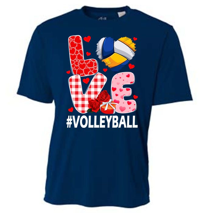 Love Volleyball Ball Heart Shape Red Plaid ValentineS Day Cooling Performance Crew T-Shirt