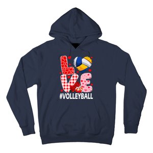 Love Volleyball Ball Heart Shape Red Plaid ValentineS Day Hoodie