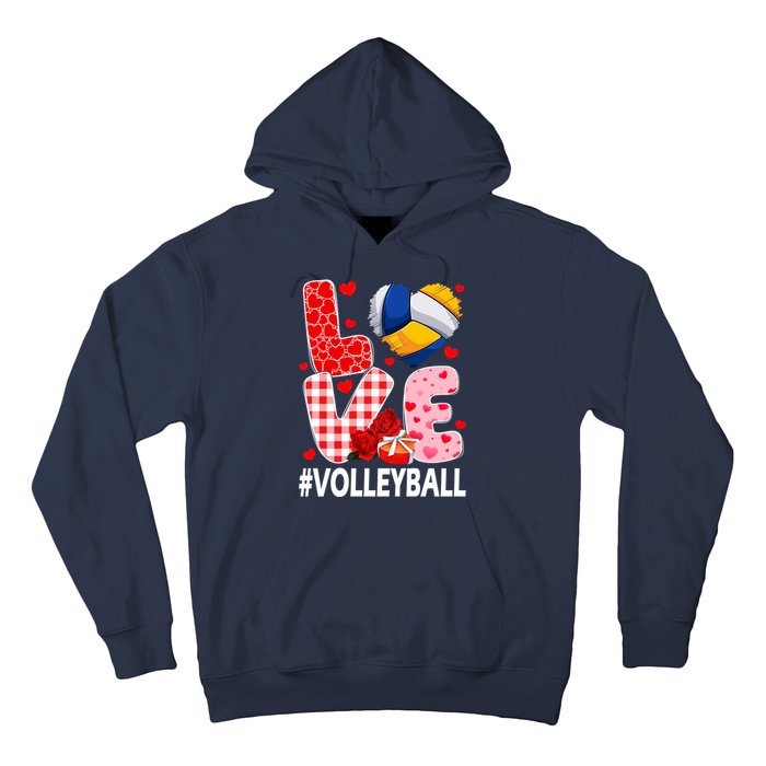 Love Volleyball Ball Heart Shape Red Plaid ValentineS Day Hoodie