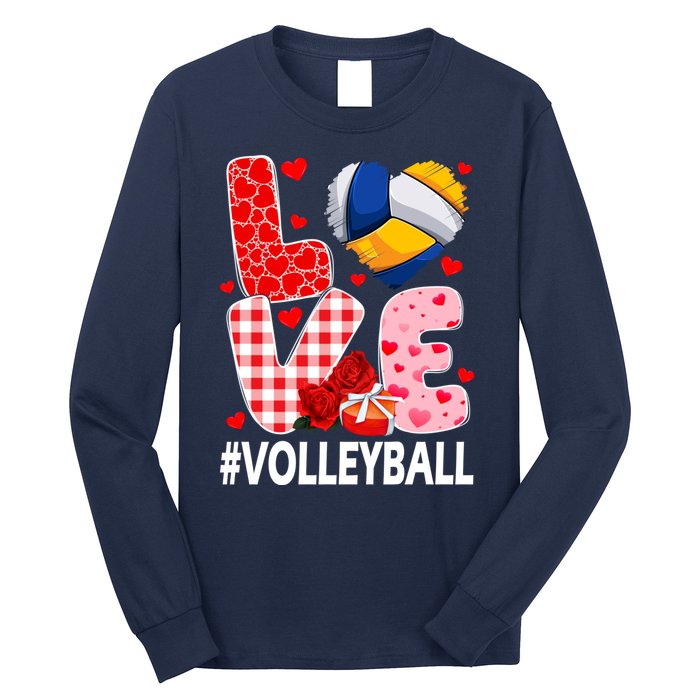 Love Volleyball Ball Heart Shape Red Plaid ValentineS Day Long Sleeve Shirt