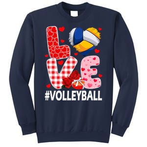 Love Volleyball Ball Heart Shape Red Plaid ValentineS Day Sweatshirt