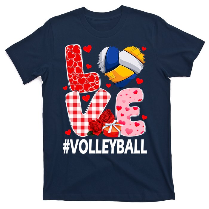 Love Volleyball Ball Heart Shape Red Plaid ValentineS Day T-Shirt