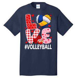 Love Volleyball Ball Heart Shape Red Plaid ValentineS Day Tall T-Shirt