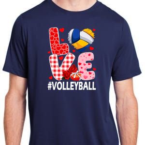 Love Volleyball Ball Heart Shape Red Plaid ValentineS Day Adult ChromaSoft Performance T-Shirt