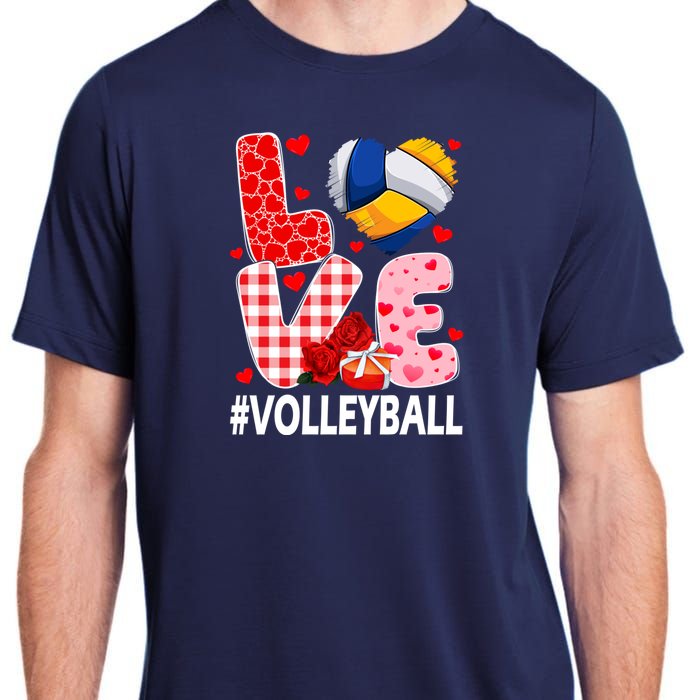 Love Volleyball Ball Heart Shape Red Plaid ValentineS Day Adult ChromaSoft Performance T-Shirt