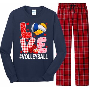 Love Volleyball Ball Heart Shape Red Plaid ValentineS Day Long Sleeve Pajama Set