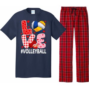 Love Volleyball Ball Heart Shape Red Plaid ValentineS Day Pajama Set