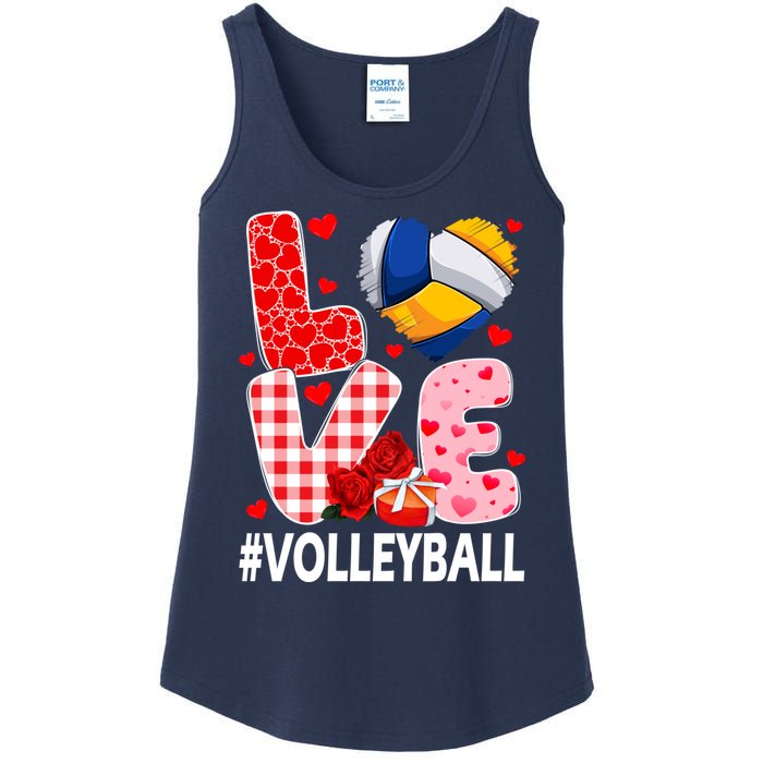 Love Volleyball Ball Heart Shape Red Plaid ValentineS Day Ladies Essential Tank