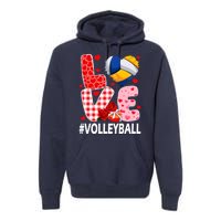 Love Volleyball Ball Heart Shape Red Plaid ValentineS Day Premium Hoodie