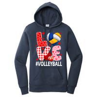 Love Volleyball Ball Heart Shape Red Plaid ValentineS Day Women's Pullover Hoodie