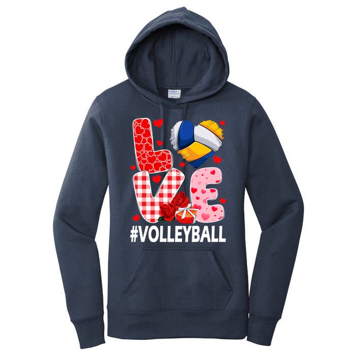 Love Volleyball Ball Heart Shape Red Plaid ValentineS Day Women's Pullover Hoodie