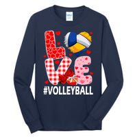 Love Volleyball Ball Heart Shape Red Plaid ValentineS Day Tall Long Sleeve T-Shirt