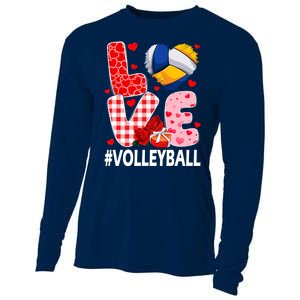 Love Volleyball Ball Heart Shape Red Plaid ValentineS Day Cooling Performance Long Sleeve Crew