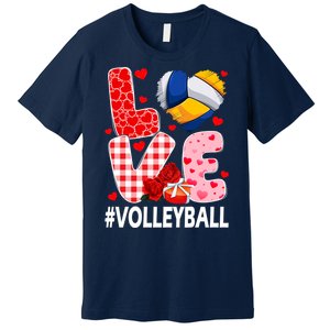 Love Volleyball Ball Heart Shape Red Plaid ValentineS Day Premium T-Shirt