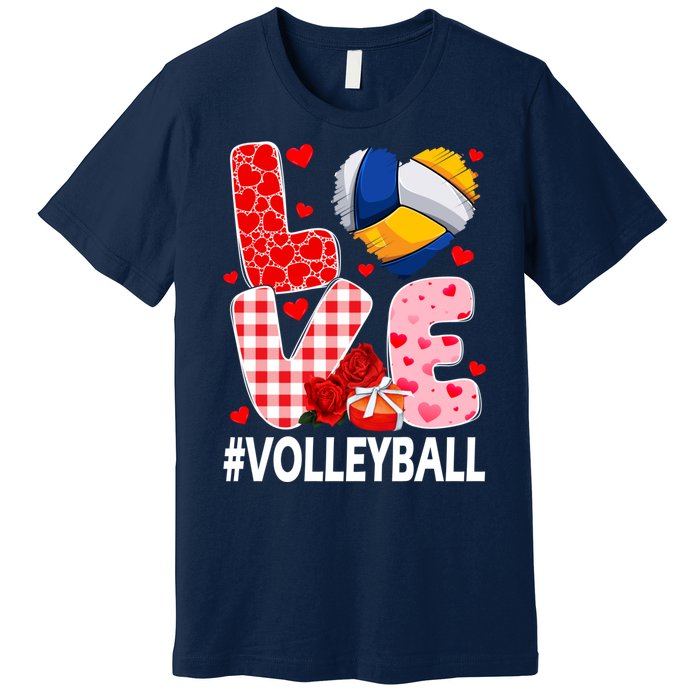 Love Volleyball Ball Heart Shape Red Plaid ValentineS Day Premium T-Shirt